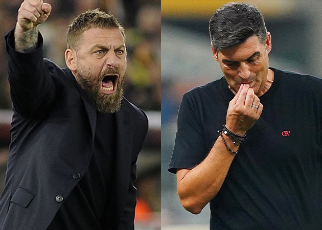 Hai người "cùng khổ" Daniele De Rossi (trái) và Paulo Fonseca.